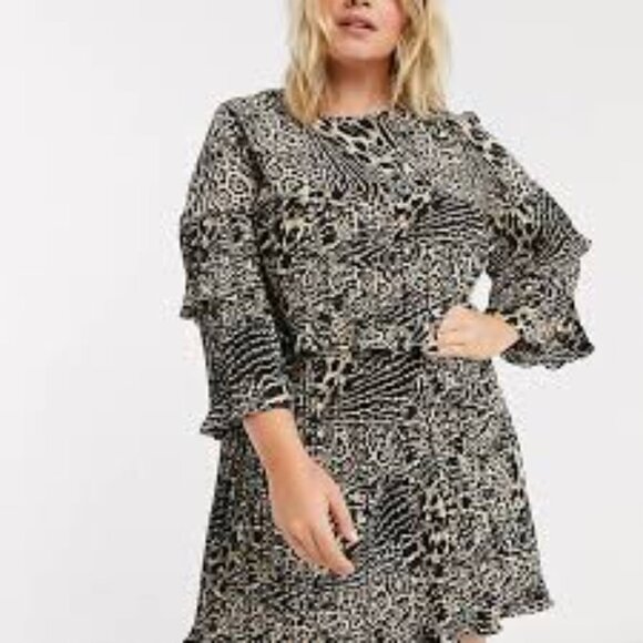 Simply Be NWT Women's pleated smock mini dress in leopard print Size 22 Glam - Picture 11 of 11